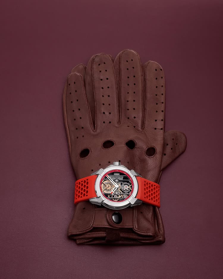 Limited Edition Jacob & Co. Epic X Skeleton watch with an orange rubber strap.
